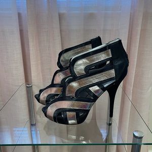 Black and silver heel bootie
